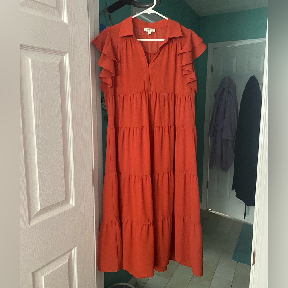 Umgee orange tiered Midi Dress